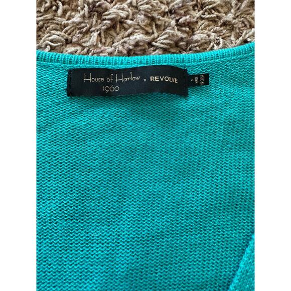 House of Harlow 1960 X Revolve Blue Teal Fringe V Neck Knit Sweater Top Size S - Picture 4 of 8